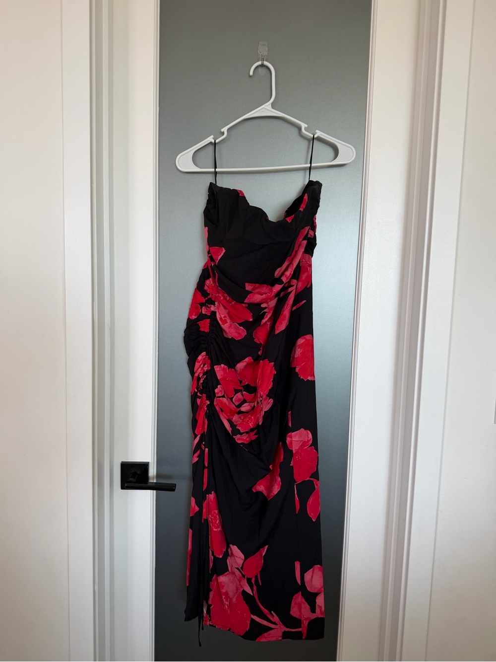 Black & Red Floral Draped Slip Dress